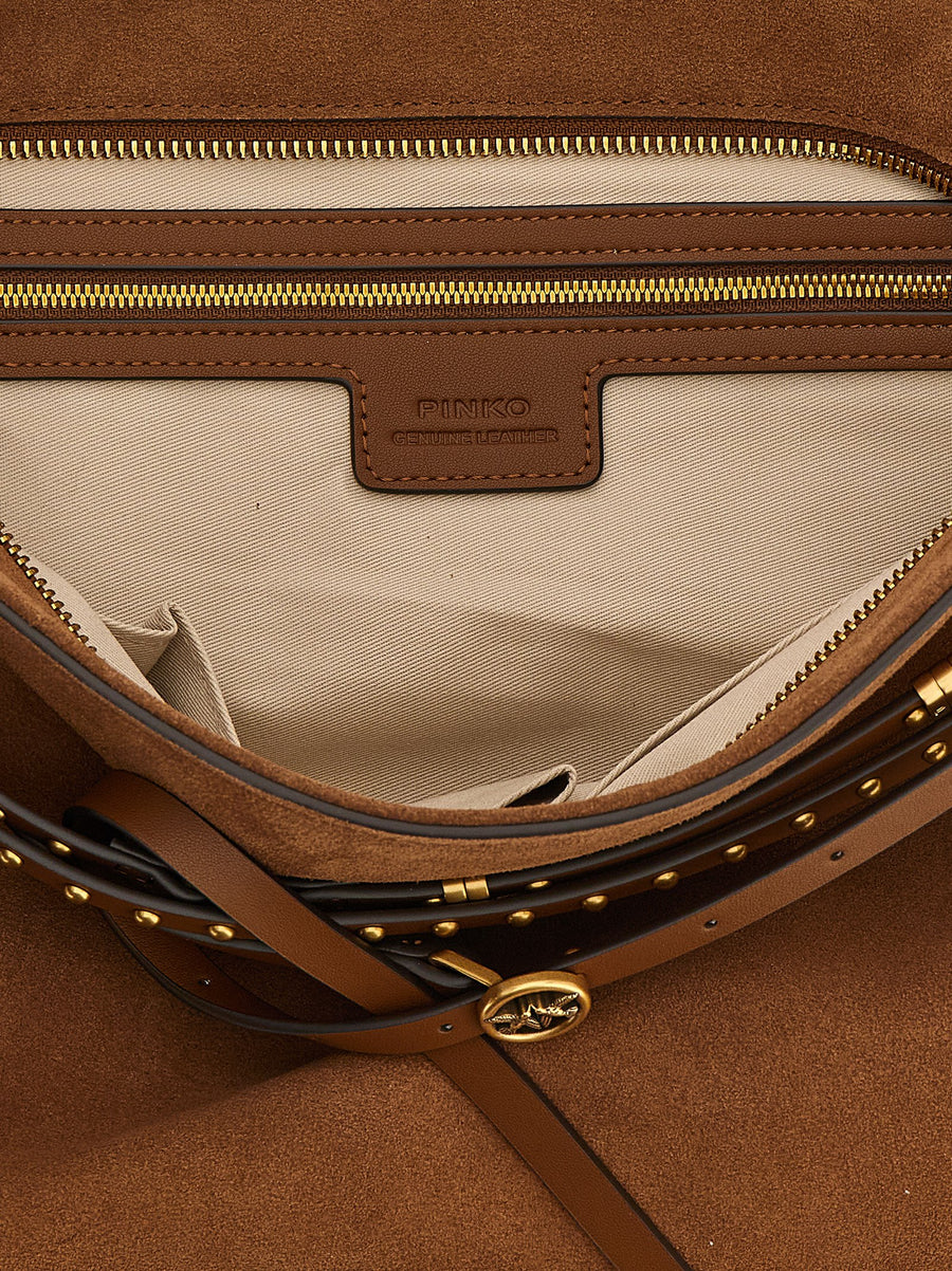 Pinko Belt Large Suede Shoulder Bag For Women With Belt Detail Two Compartments And Spacious Interior