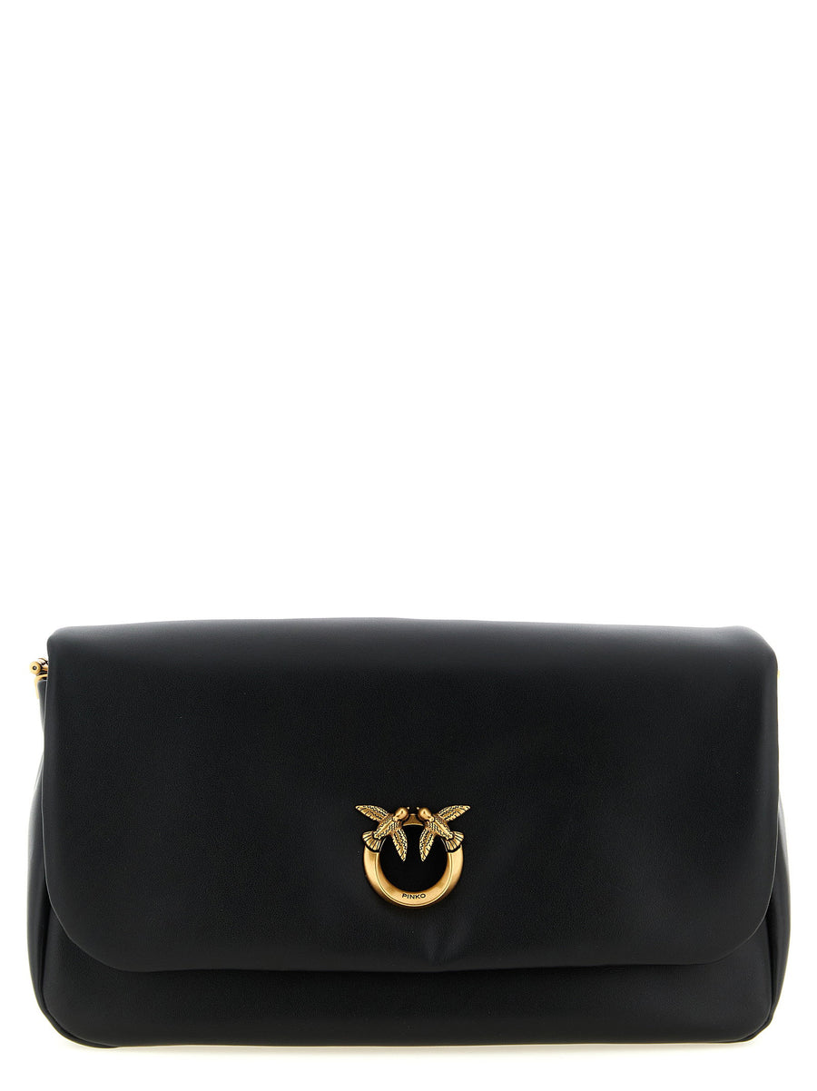 Pinko Click Soft Classic Crossbody Bag Black Lamb Leather With Magnetic Closure For Women