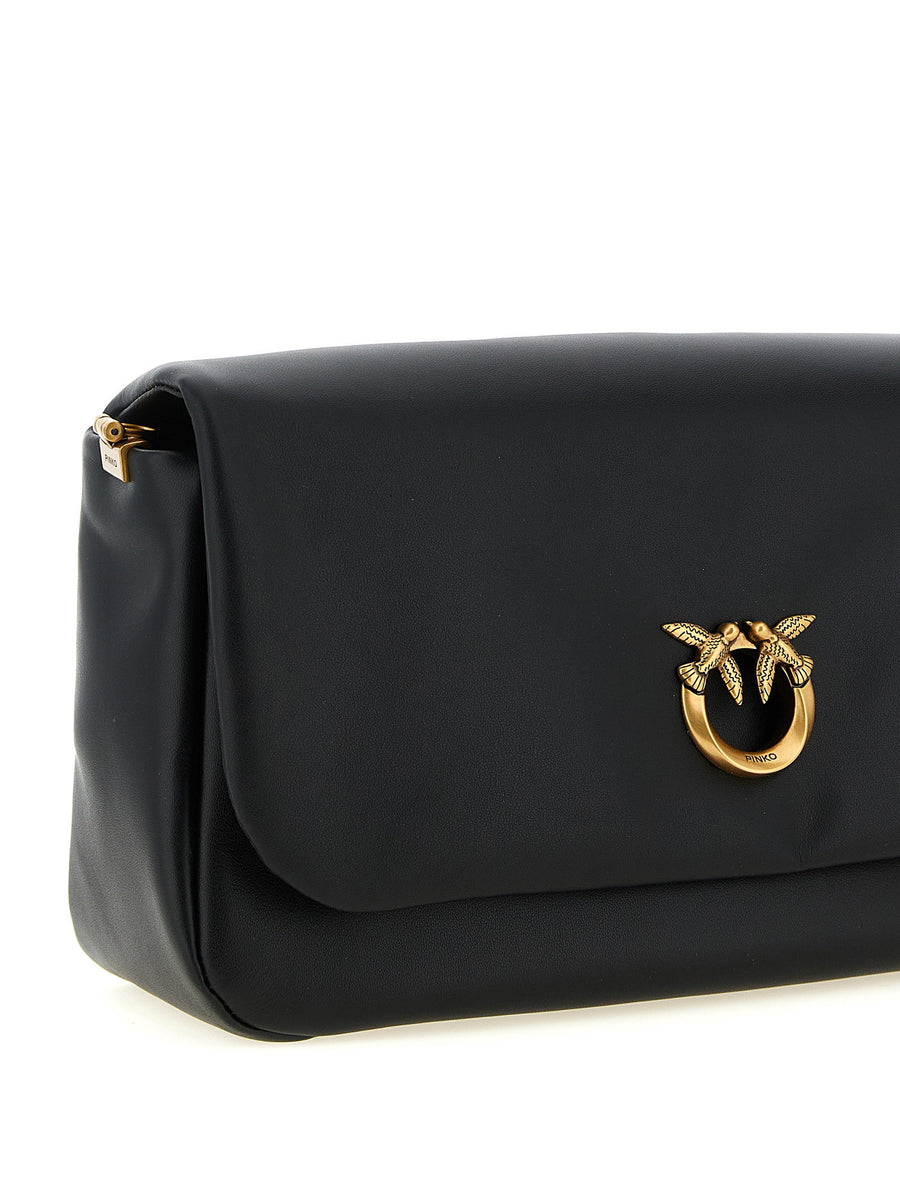 Pinko Click Soft Classic Crossbody Bag Black Lamb Leather With Magnetic Closure For Women