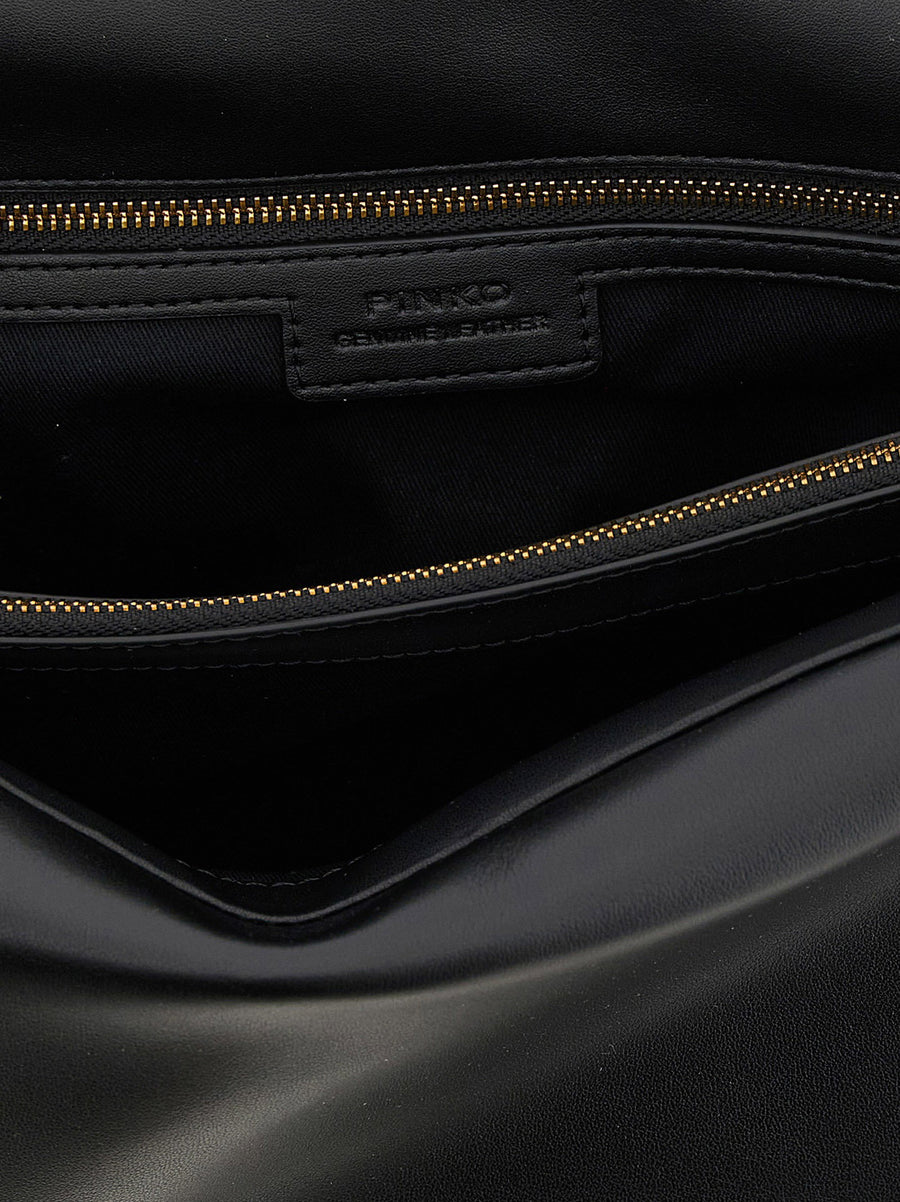 Pinko Click Soft Classic Crossbody Bag Black Lamb Leather With Magnetic Closure For Women