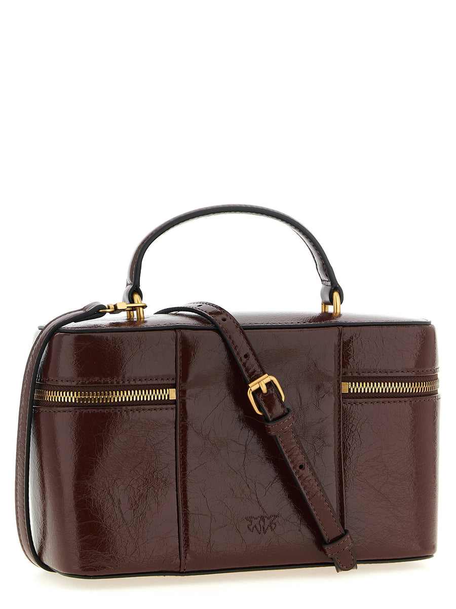 Pinko Brown Crumpled Calfskin Leather Handbag With Love Birds Logo