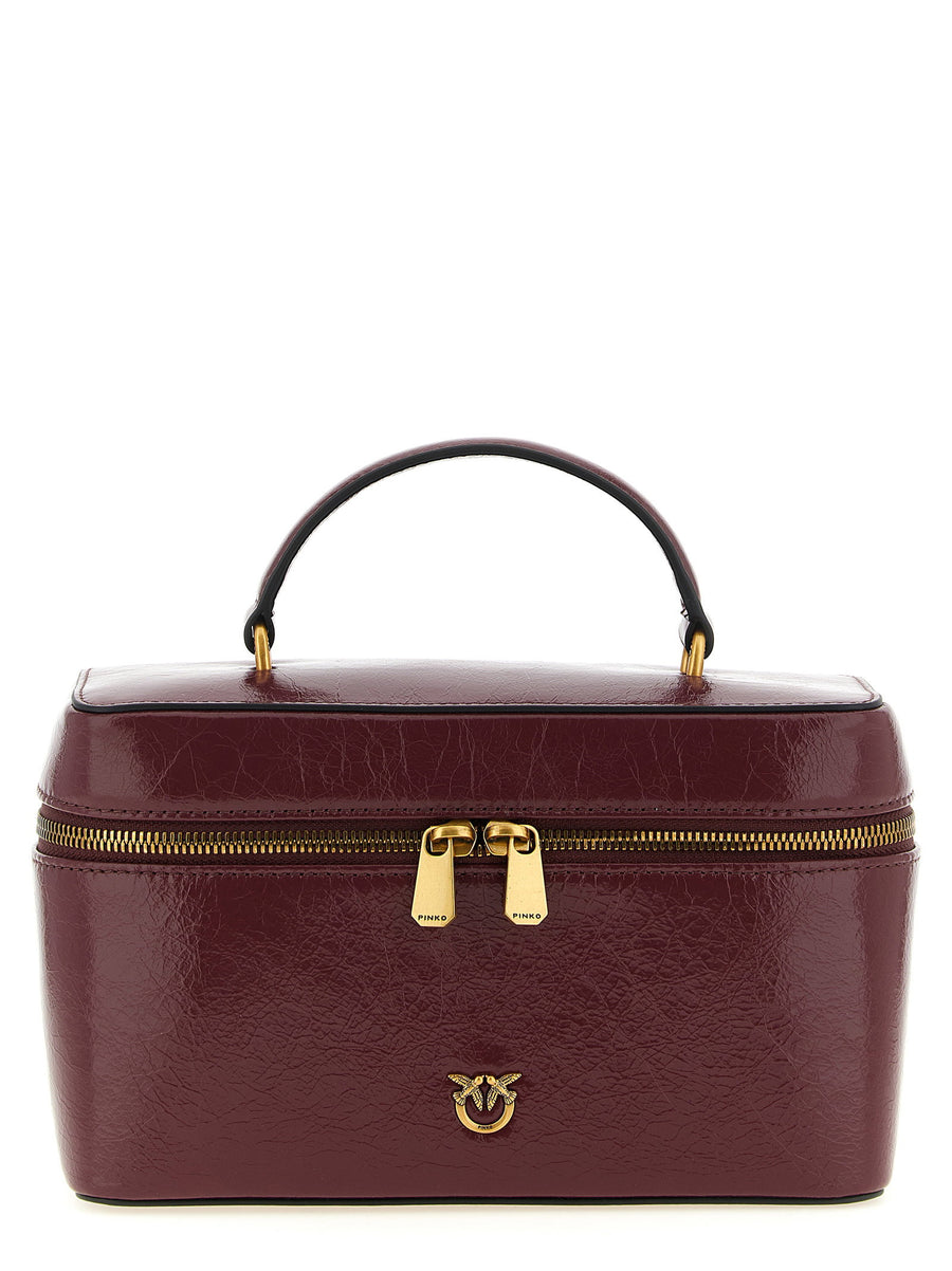 Pinko Bordeaux Crumpled Calfskin Leather Vanity Case Handbag One Size