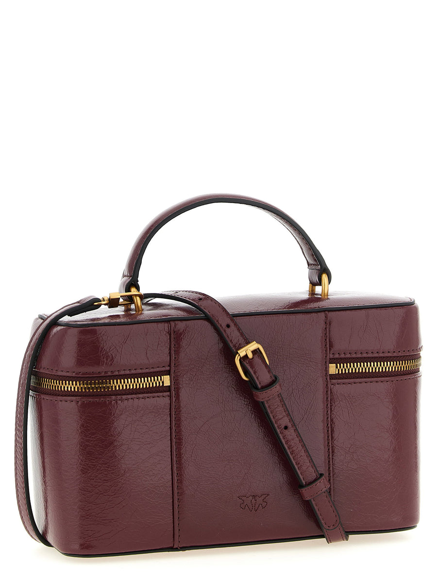 Pinko Bordeaux Crumpled Calfskin Leather Vanity Case Handbag One Size