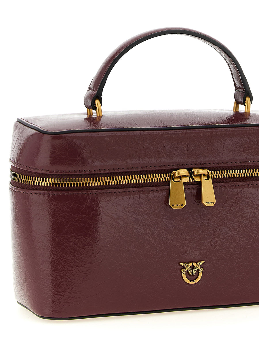 Pinko Bordeaux Crumpled Calfskin Leather Vanity Case Handbag One Size
