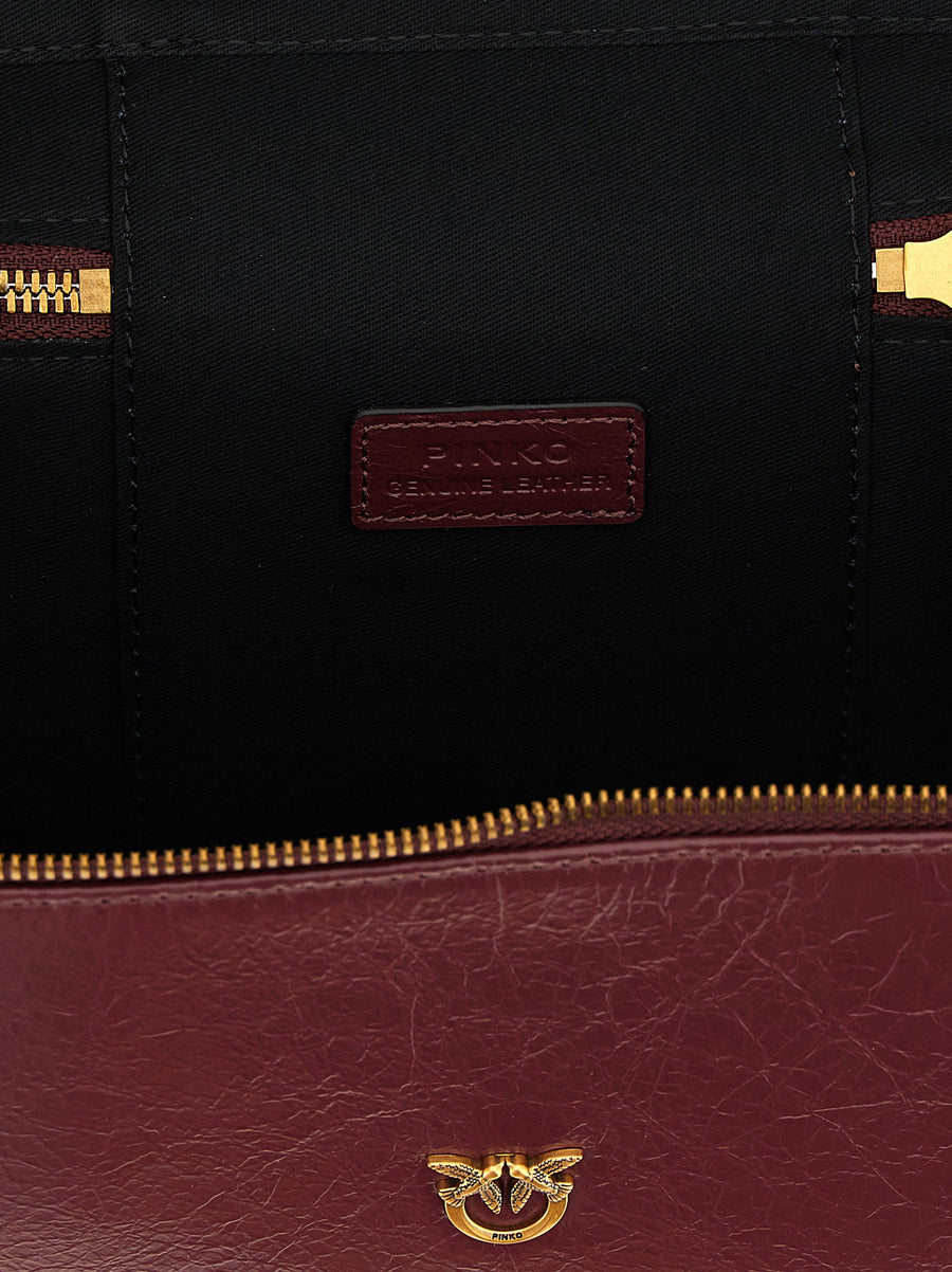 Pinko Bordeaux Crumpled Calfskin Leather Vanity Case Handbag One Size