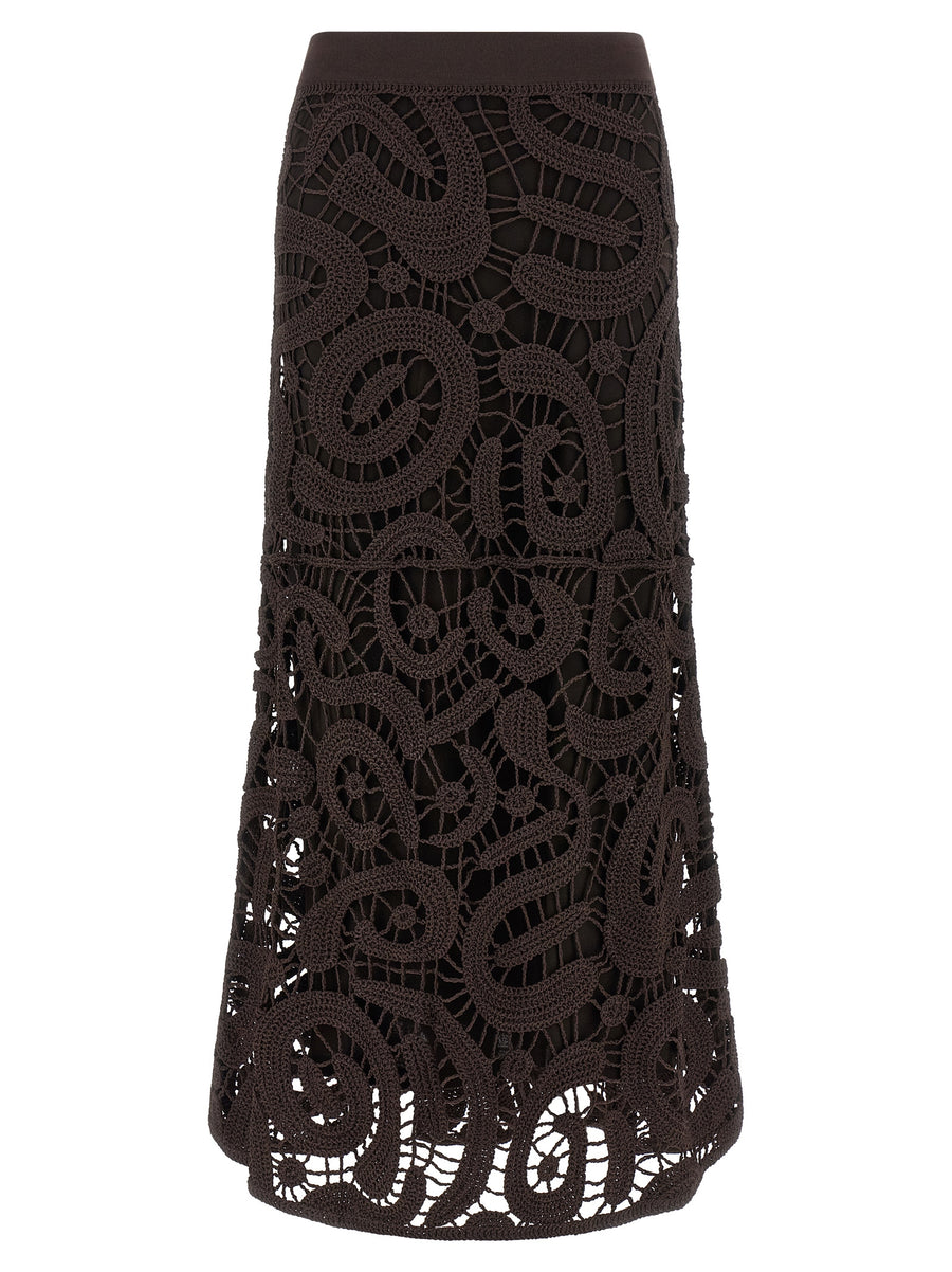 Pinko Maestrale Crochet Midi Skirt With Removable Underskirt For Women, Elegant Flared Silhouette