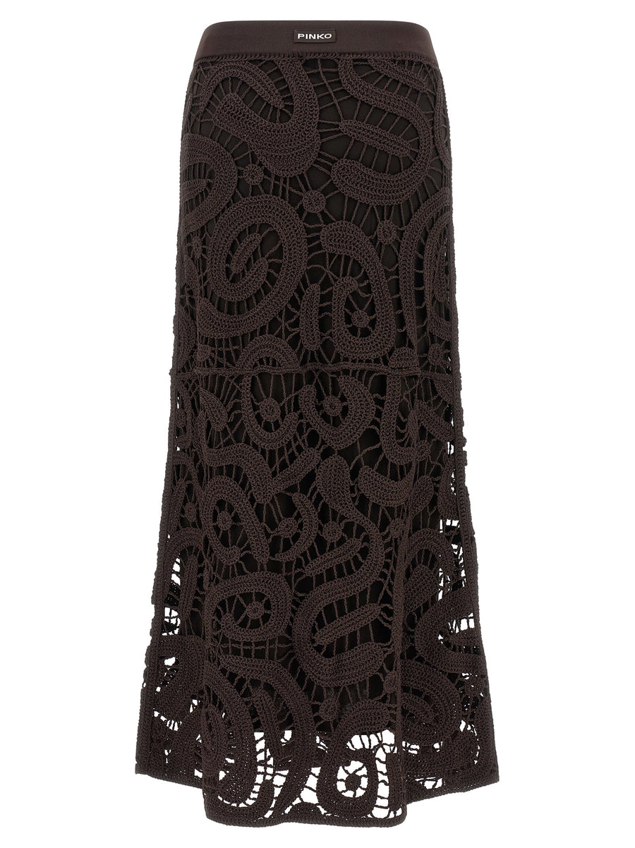 Pinko Maestrale Crochet Midi Skirt With Removable Underskirt For Women, Elegant Flared Silhouette