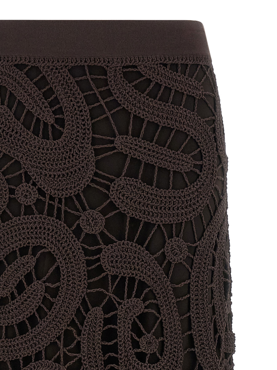 Pinko Maestrale Crochet Midi Skirt With Removable Underskirt For Women, Elegant Flared Silhouette