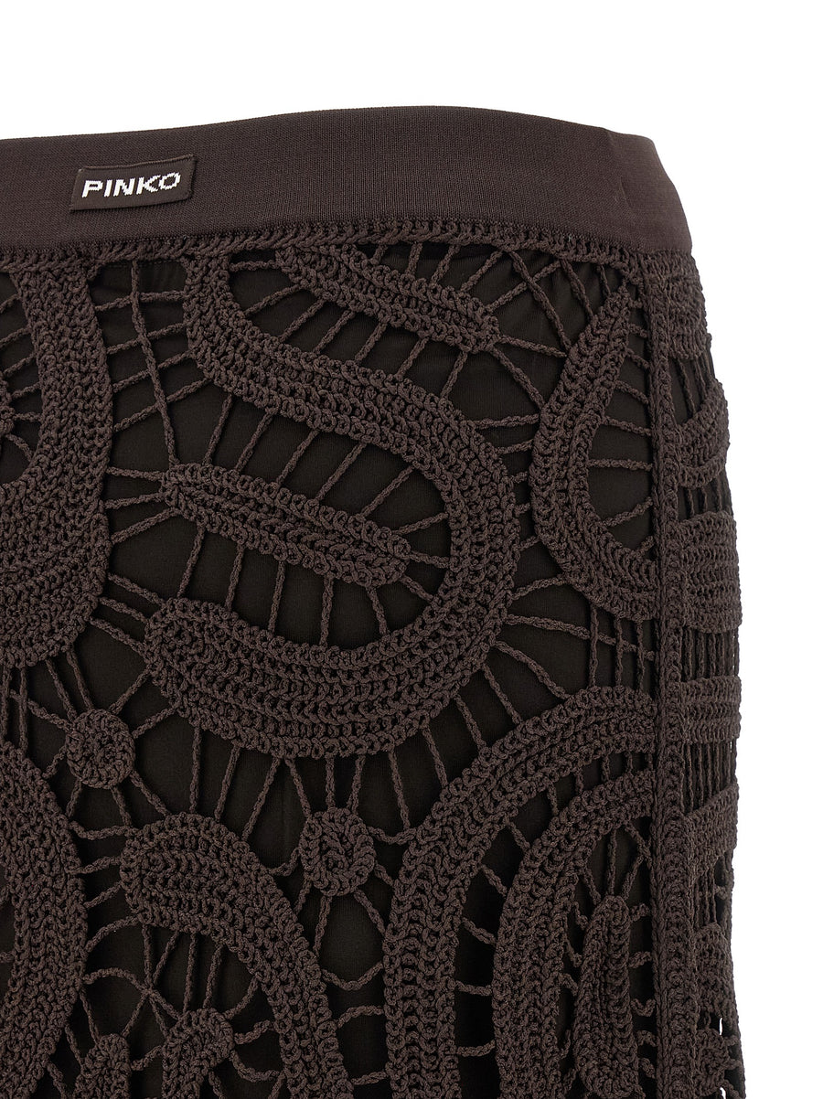 Pinko Maestrale Crochet Midi Skirt With Removable Underskirt For Women, Elegant Flared Silhouette