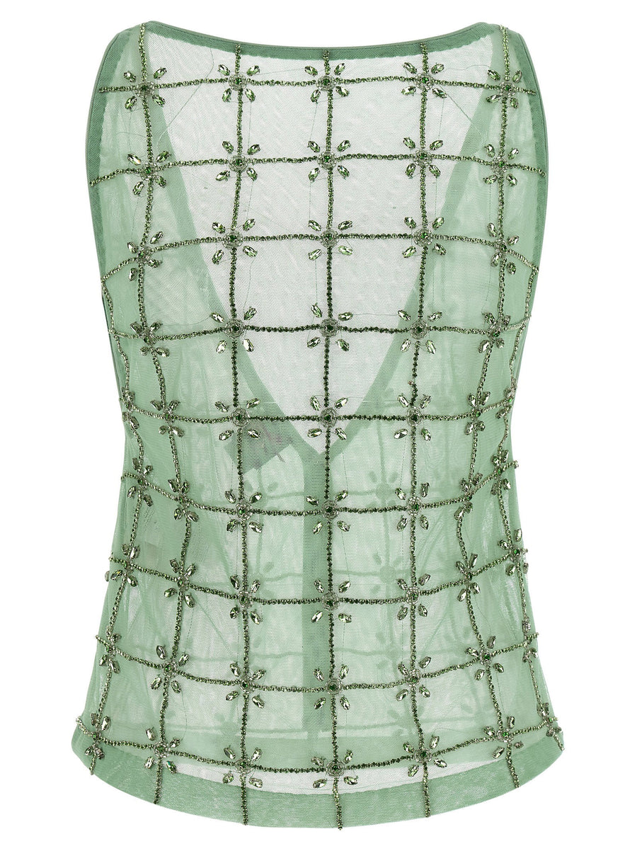 Pinko Quandong Beaded Top For Women Embellished Sleeveless Sparkle In Quandong Tulle