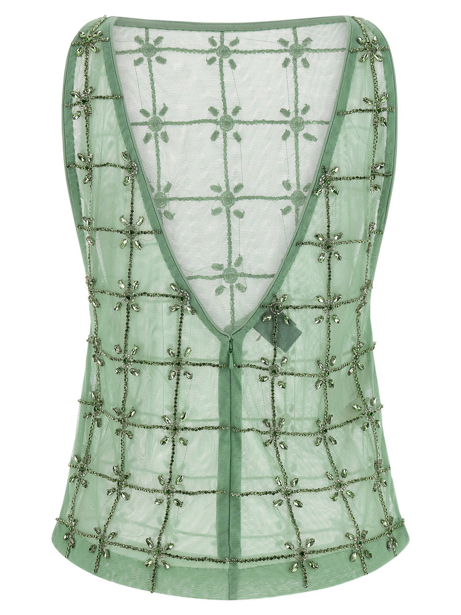 Pinko Quandong Beaded Top For Women Embellished Sleeveless Sparkle In Quandong Tulle