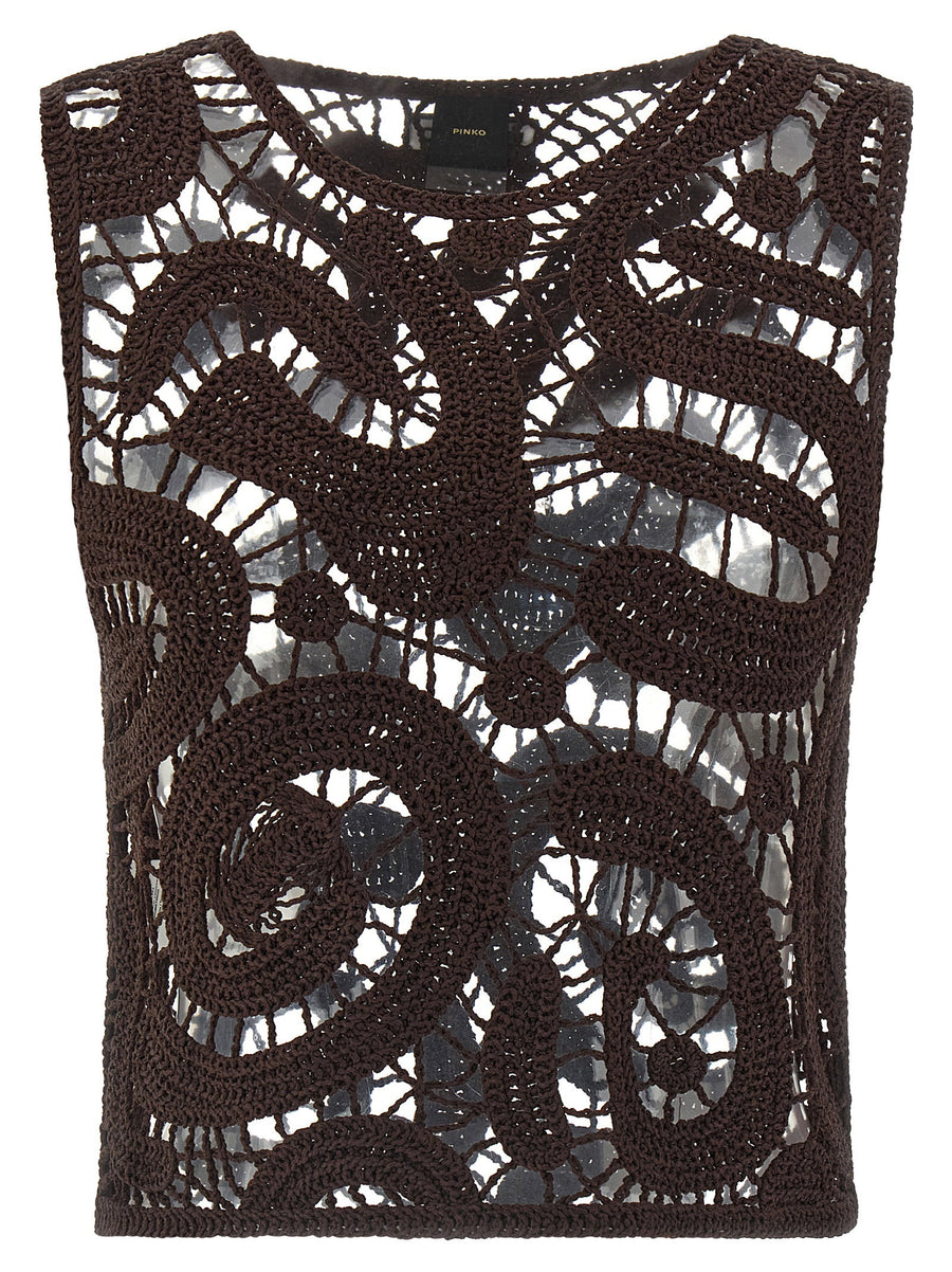 Pinko Eruzione Top Crochet Viscose Crew Neck Brown