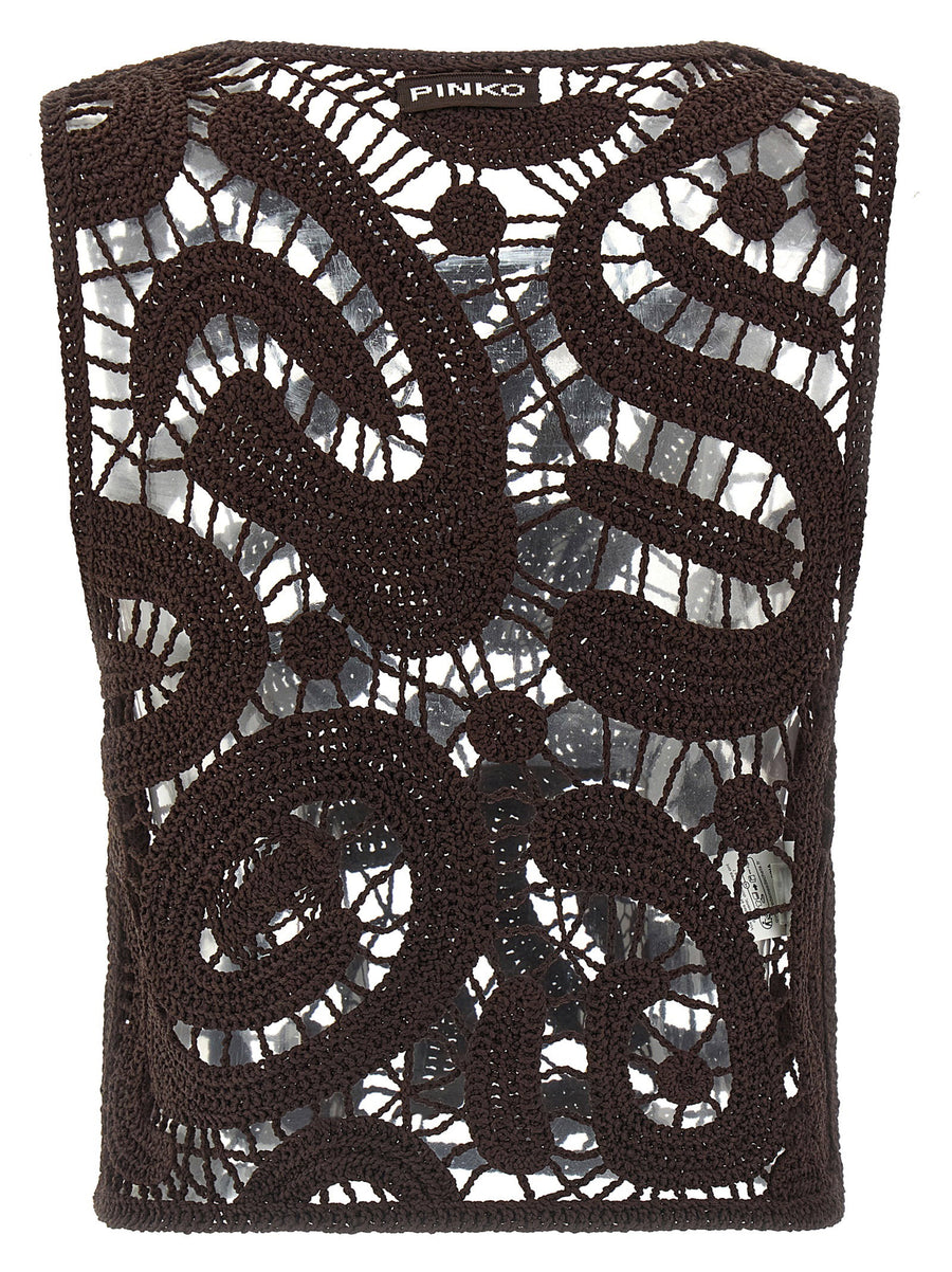 Pinko Eruzione Top Crochet Viscose Crew Neck Brown