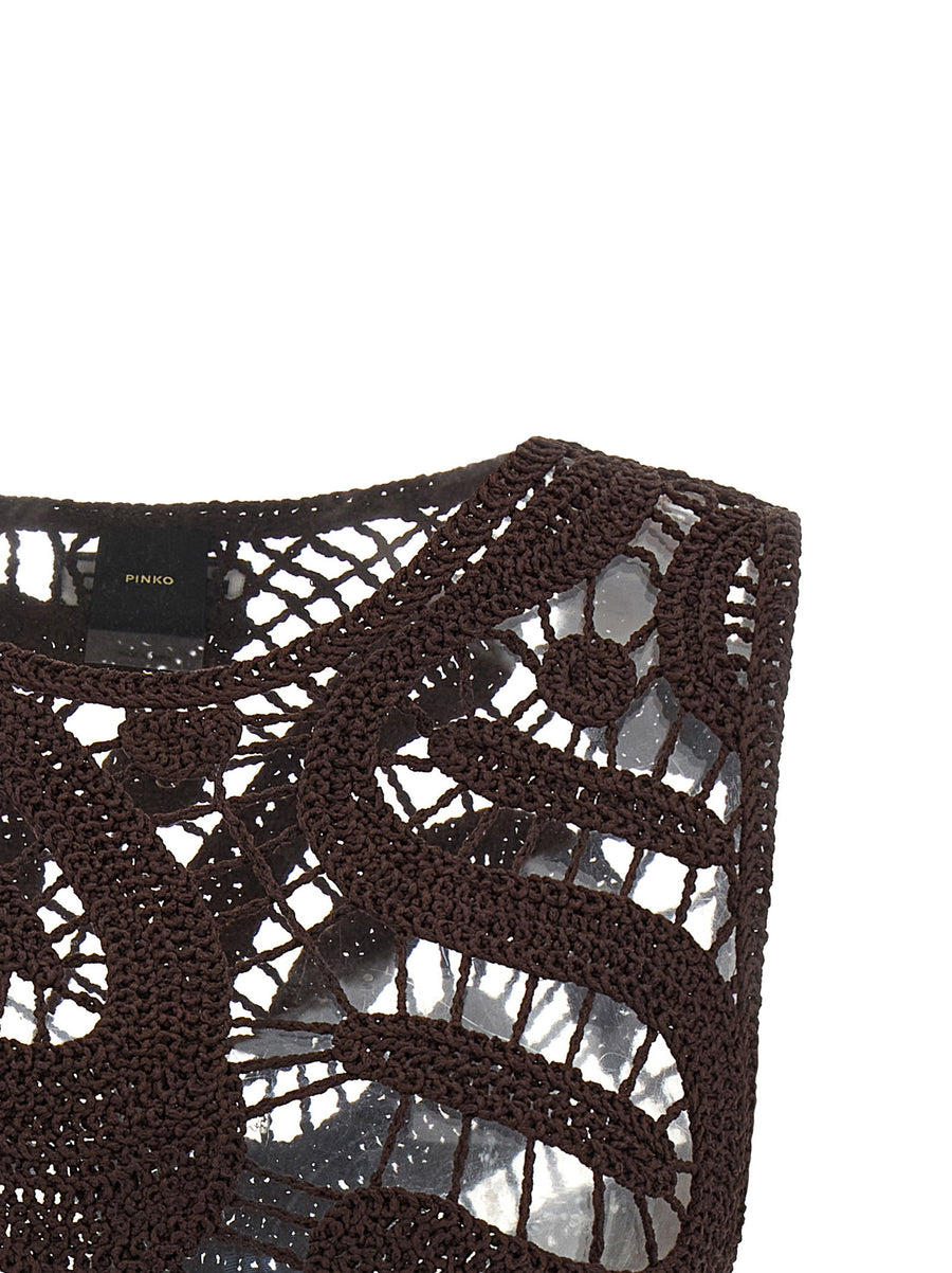 Pinko Eruzione Top Crochet Viscose Crew Neck Brown