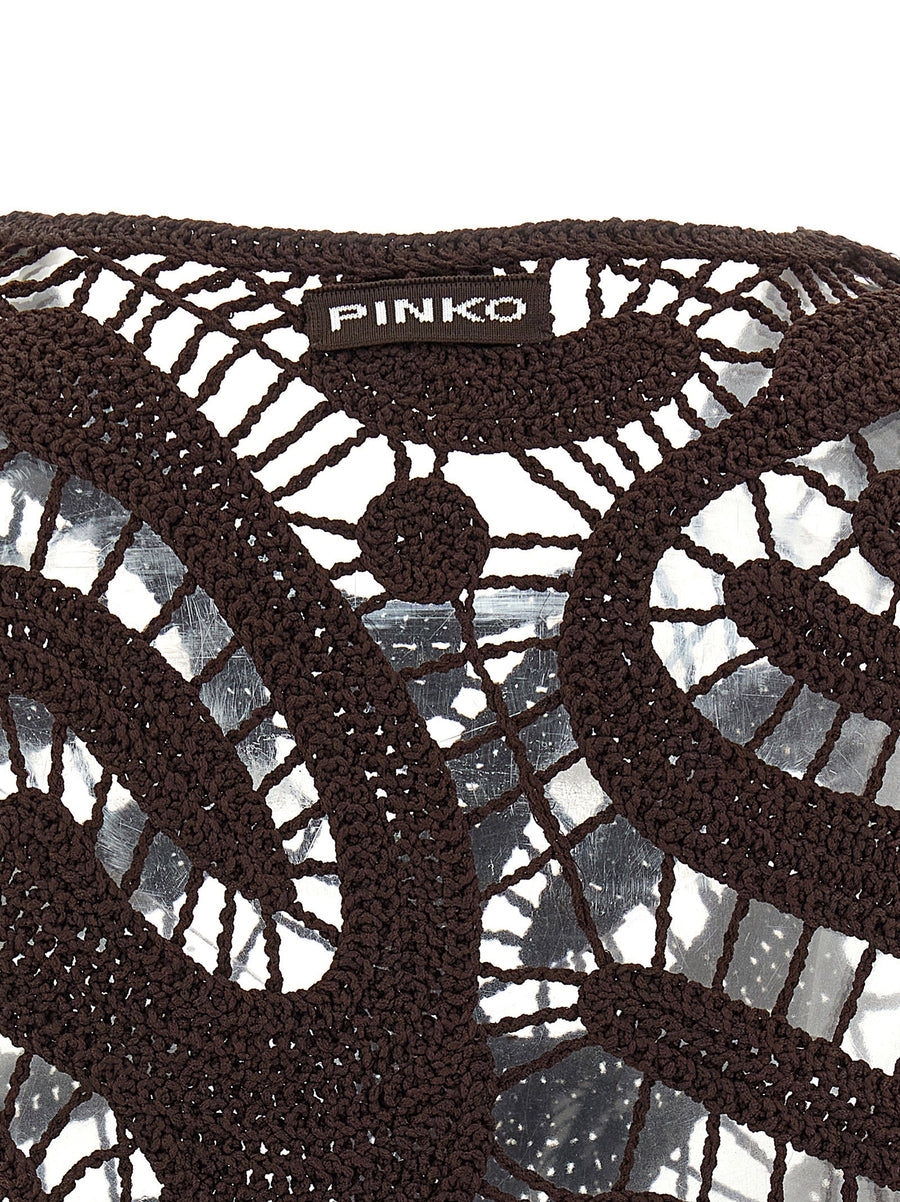 Pinko Eruzione Top Crochet Viscose Crew Neck Brown