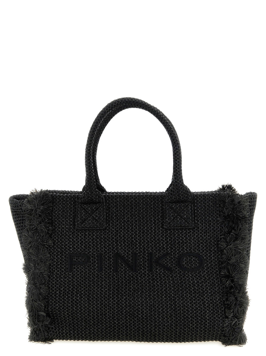 Pinko Beach Large Shopping Bag Handcrafted Raffia Tote With Fringe For Women For Everyday Errands And Beach Days