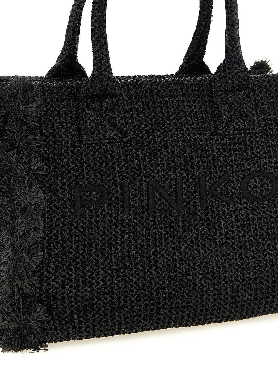 Pinko Beach Large Shopping Bag Handcrafted Raffia Tote With Fringe For Women For Everyday Errands And Beach Days