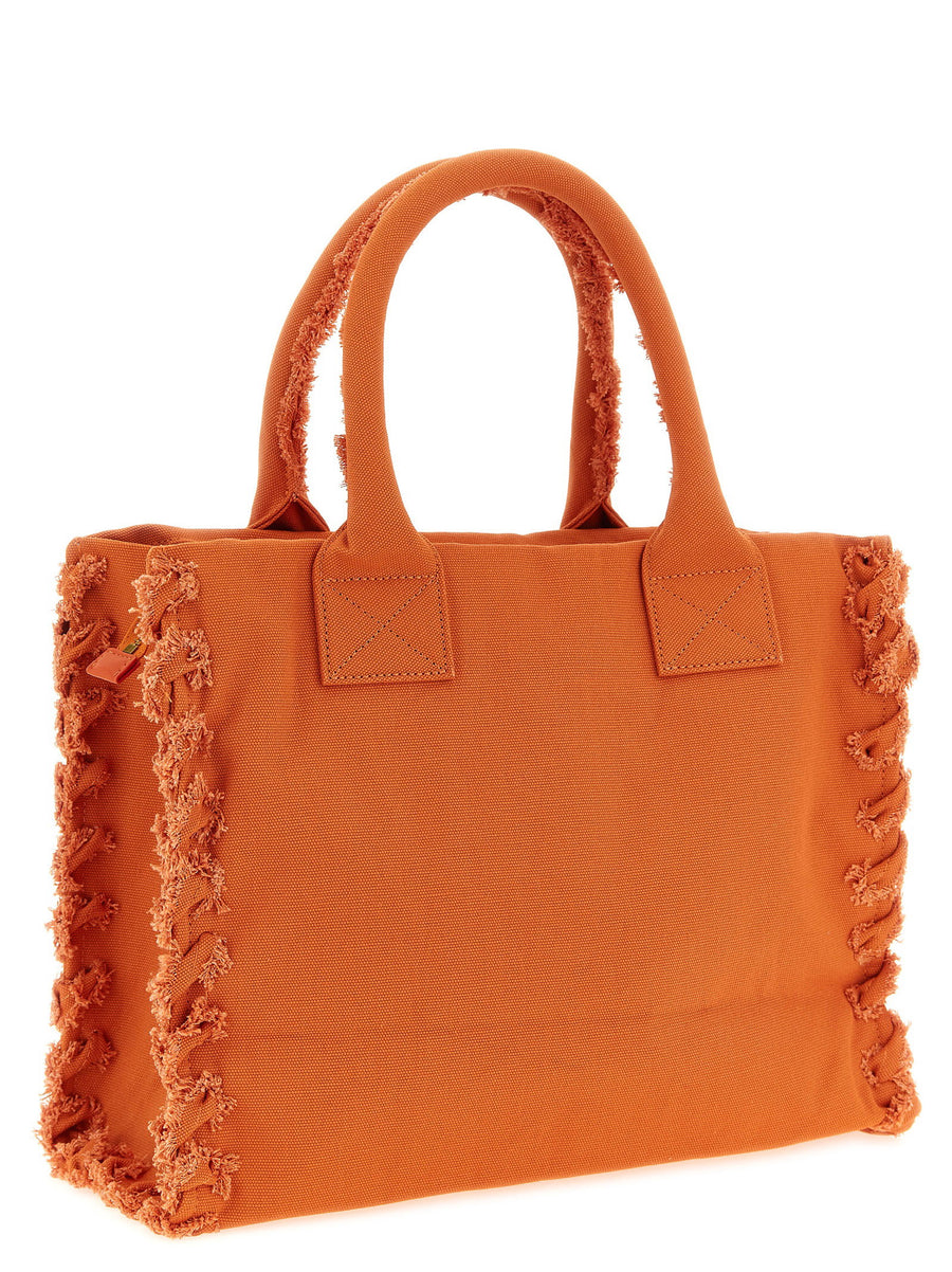 Pinko Beach Shopping Bag For Women Cotton Canvas Tote With Orange Detail Versatile Everyday Style