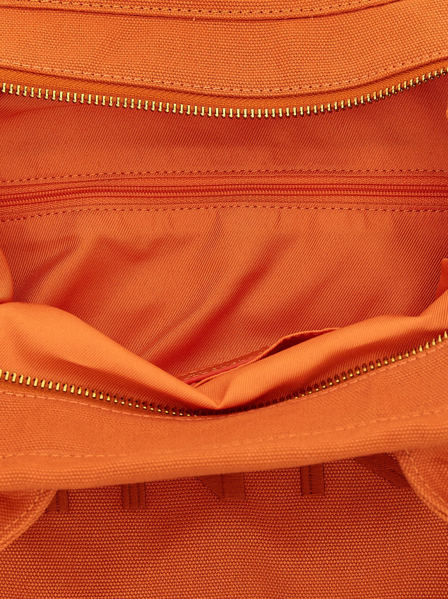 Pinko Beach Shopping Bag For Women Cotton Canvas Tote With Orange Detail Versatile Everyday Style