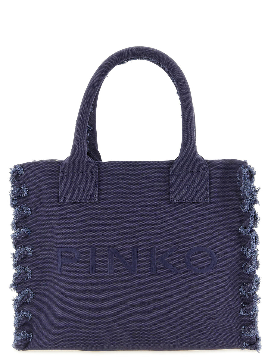 Pinko Cotton Canvas Beach Tote For Women Durable Everyday Shopper With Frayed Edge Detail