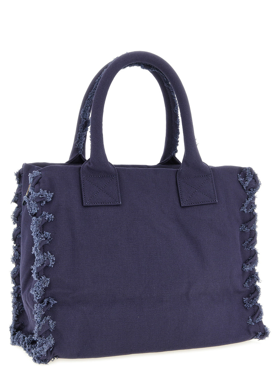 Pinko Cotton Canvas Beach Tote For Women Durable Everyday Shopper With Frayed Edge Detail