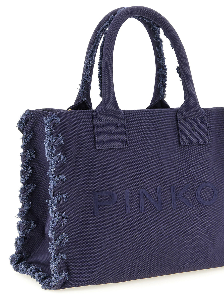 Pinko Cotton Canvas Beach Tote For Women Durable Everyday Shopper With Frayed Edge Detail