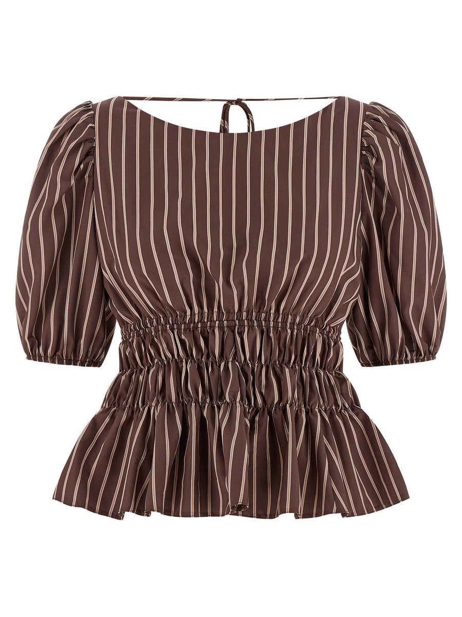 Pinko Jeanette Top Open Back Striped Viscose For Women Breezy Summer Blouse With Back Tie