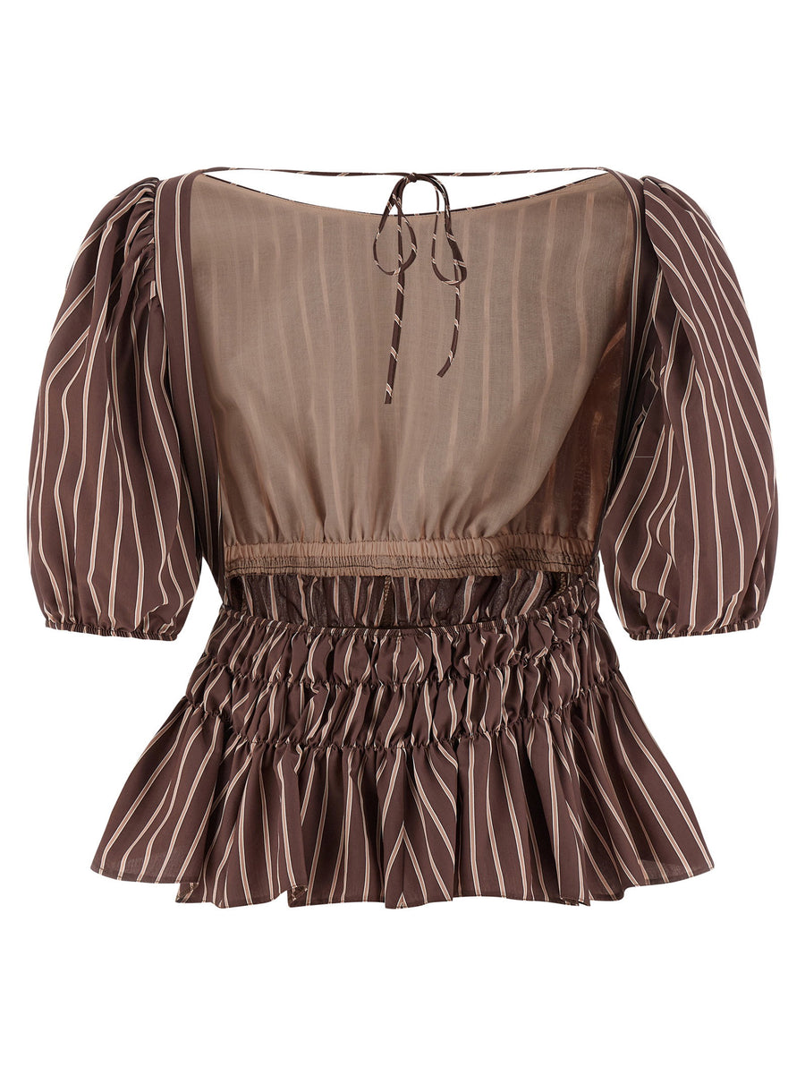 Pinko Jeanette Top Open Back Striped Viscose For Women Breezy Summer Blouse With Back Tie