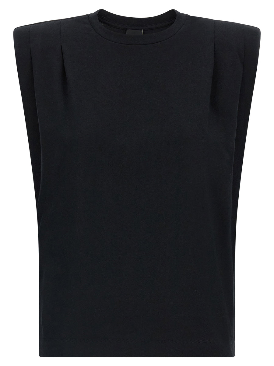 Pinko Myranda Cropped Heavy Cotton T Shirt For Women With Shoulder Detail Crewneck Elegant Everyday Topwear