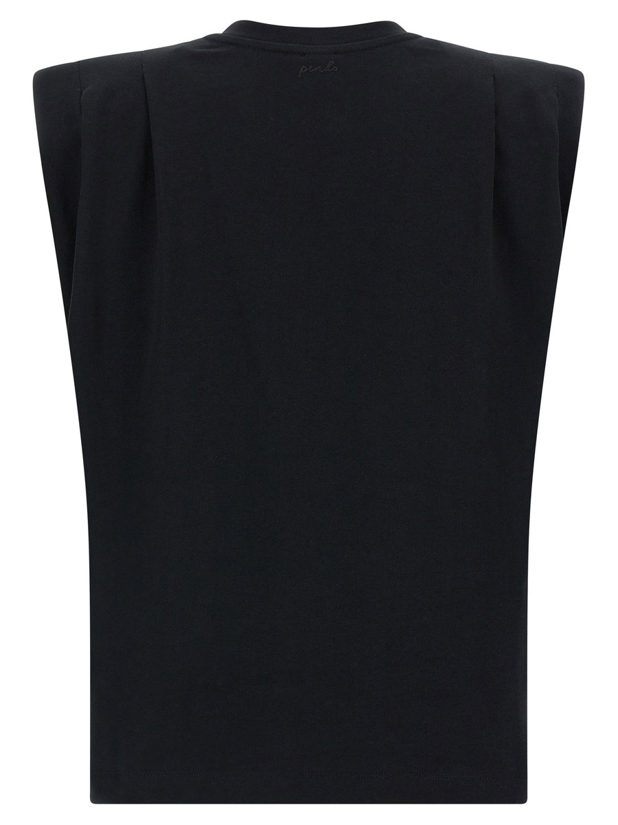 Pinko Myranda Cropped Heavy Cotton T Shirt For Women With Shoulder Detail Crewneck Elegant Everyday Topwear