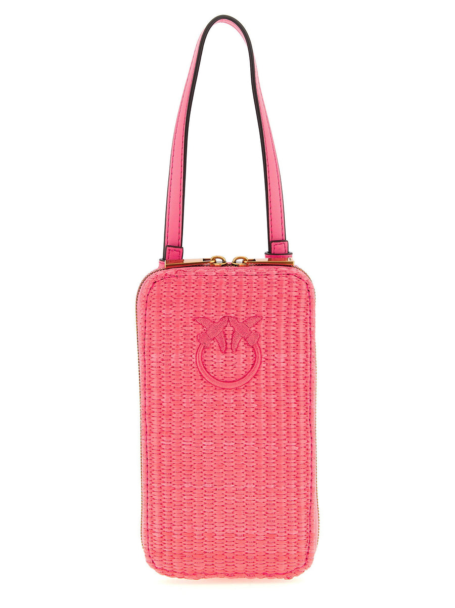 Pinko Raffia Smartphone Holder For Women On The Go With Luxury Braided Detail Removable Strap