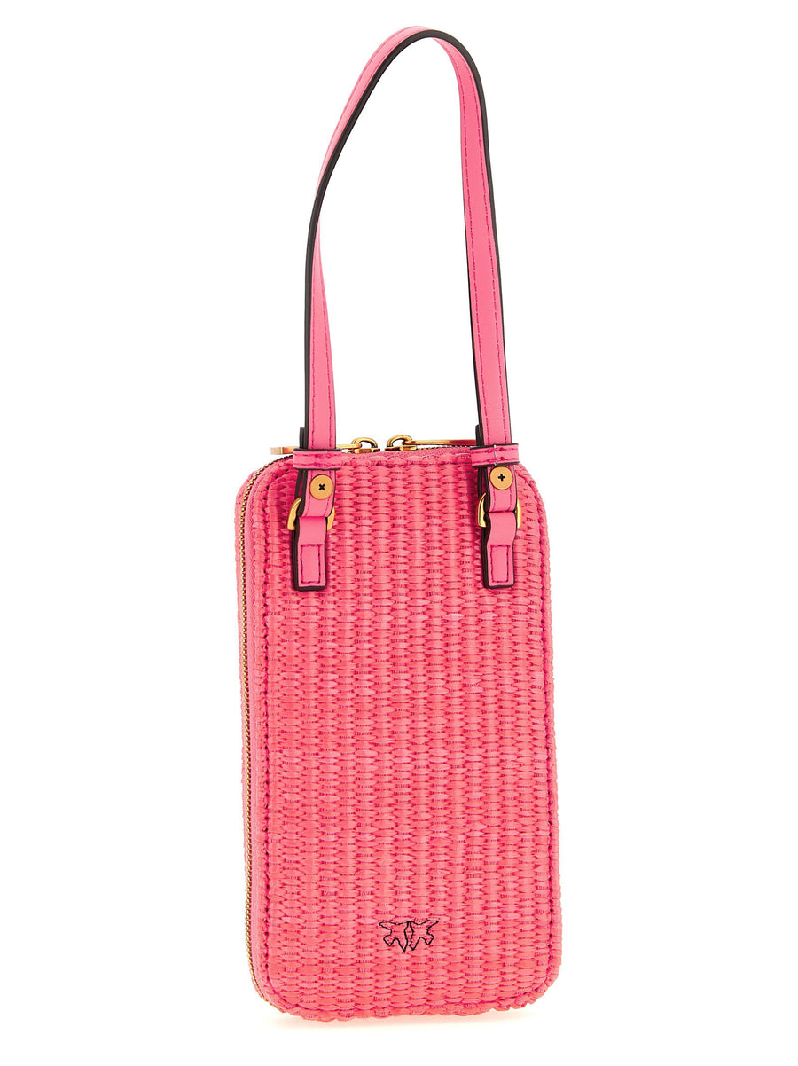 Pinko Raffia Smartphone Holder For Women On The Go With Luxury Braided Detail Removable Strap