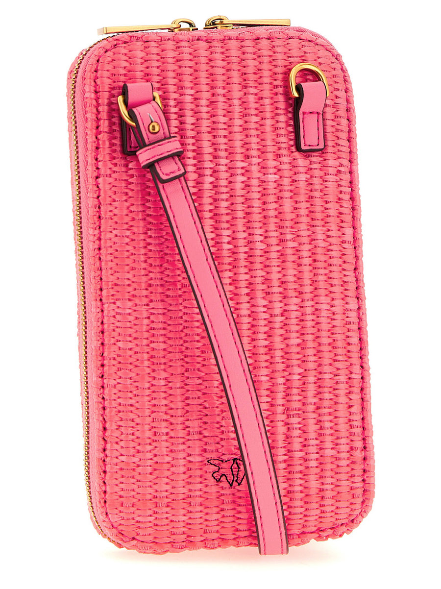 Pinko Raffia Smartphone Holder For Women On The Go With Luxury Braided Detail Removable Strap