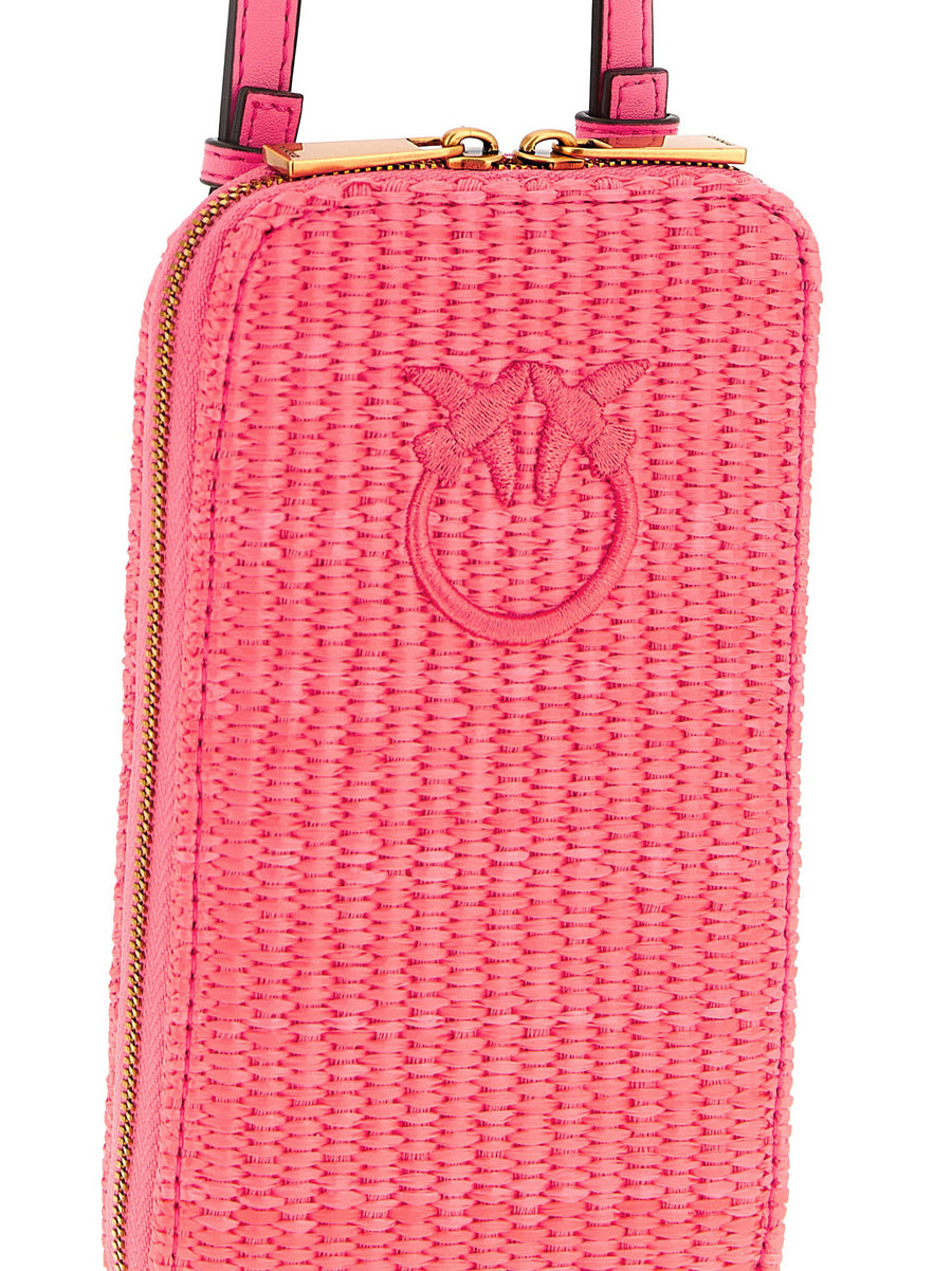 Pinko Raffia Smartphone Holder For Women On The Go With Luxury Braided Detail Removable Strap