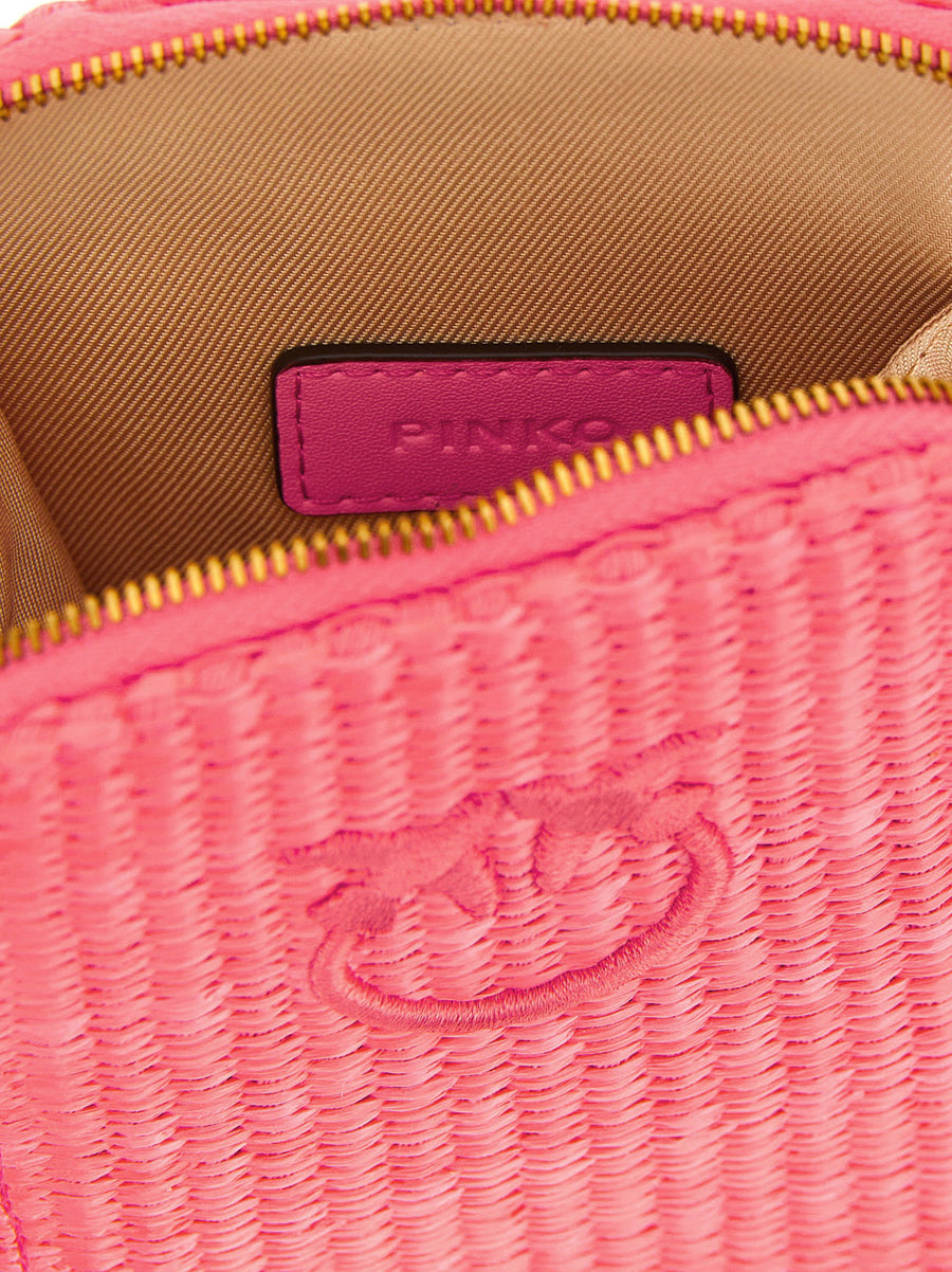Pinko Raffia Smartphone Holder For Women On The Go With Luxury Braided Detail Removable Strap