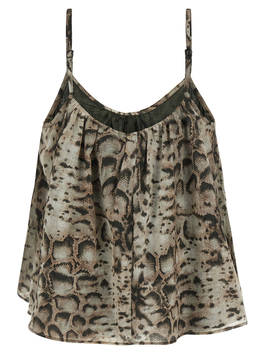 Pinko Udine Top Cropped Flared Animal Print Cotton Muslin With Turquoise Straps For Women
