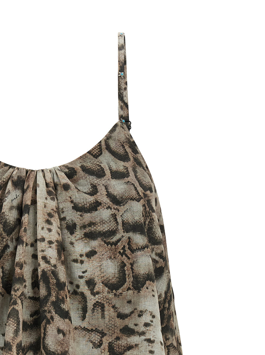 Pinko Udine Top Cropped Flared Animal Print Cotton Muslin With Turquoise Straps For Women