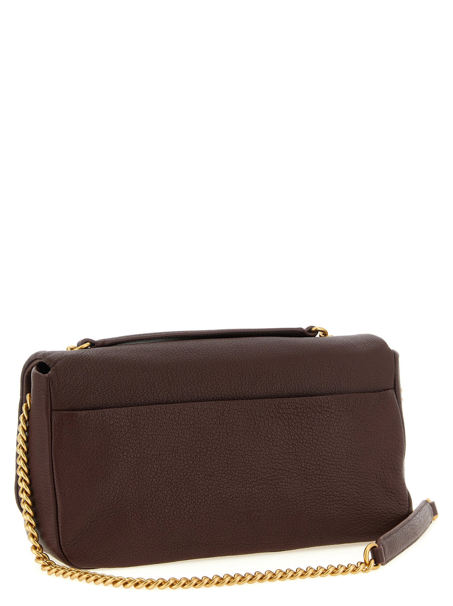Pinko Love Birds Brown Lambskin Shoulder Bag With Antique Gold Buckle