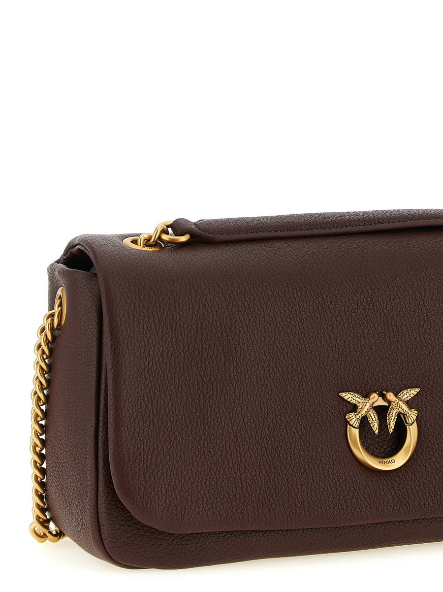 Pinko Love Birds Brown Lambskin Shoulder Bag With Antique Gold Buckle