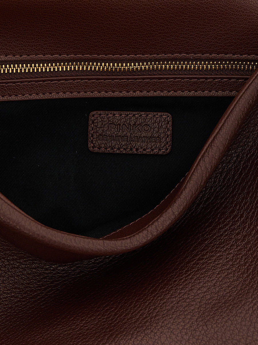Pinko Love Birds Brown Lambskin Shoulder Bag With Antique Gold Buckle
