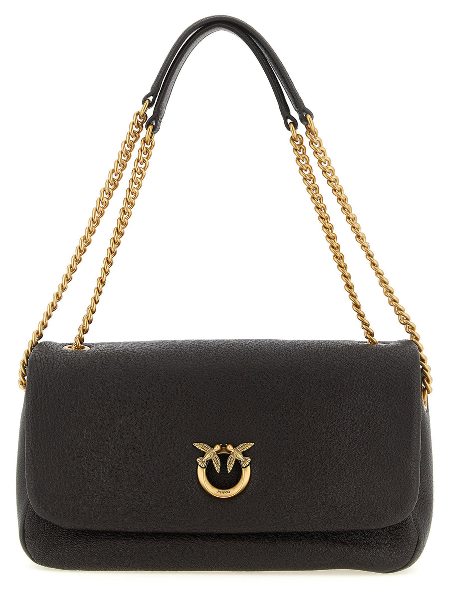 Pinko Love Birds Brown Lambskin Shoulder Bag With Gold Buckle