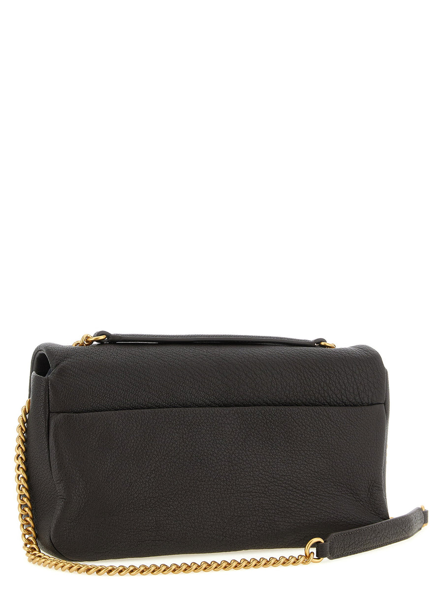 Pinko Love Birds Brown Lambskin Shoulder Bag With Gold Buckle