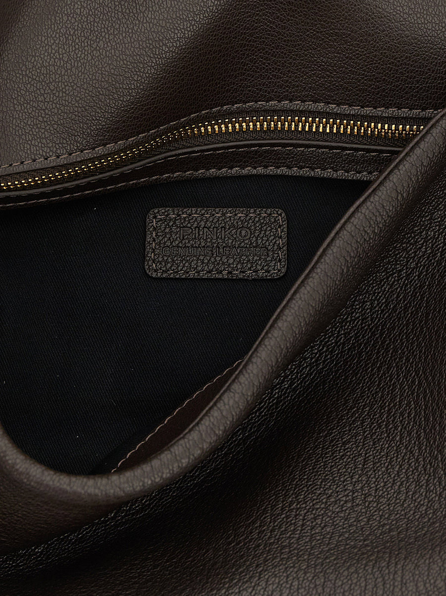 Pinko Love Birds Brown Lambskin Shoulder Bag With Gold Buckle