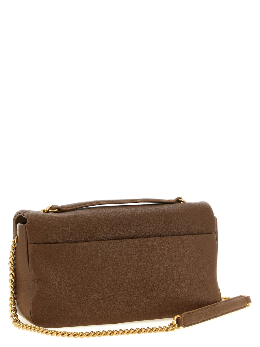Pinko Love Birds Shoulder Bag Cognac Brown Lambskin Antique Gold Buckle