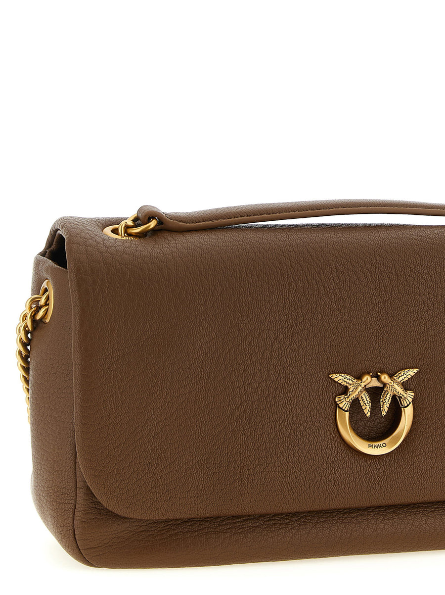 Pinko Love Birds Shoulder Bag Cognac Brown Lambskin Antique Gold Buckle