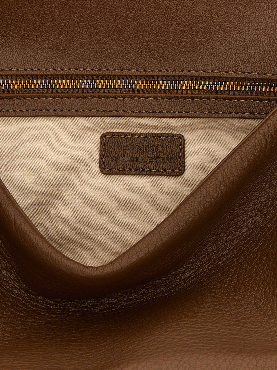 Pinko Love Birds Shoulder Bag Cognac Brown Lambskin Antique Gold Buckle