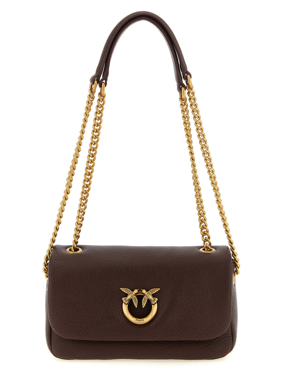 Pinko Love Birds Brown Lambskin Shoulder Bag Antique Gold Buckle