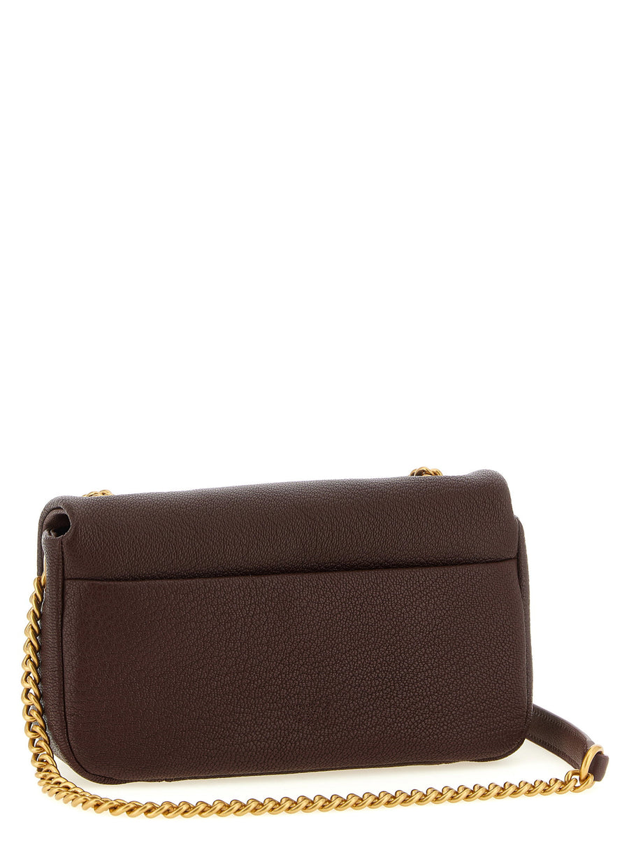 Pinko Love Birds Brown Lambskin Shoulder Bag Antique Gold Buckle