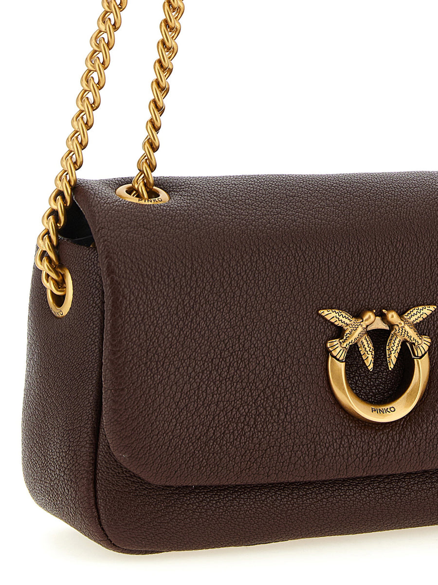 Pinko Love Birds Brown Lambskin Shoulder Bag Antique Gold Buckle
