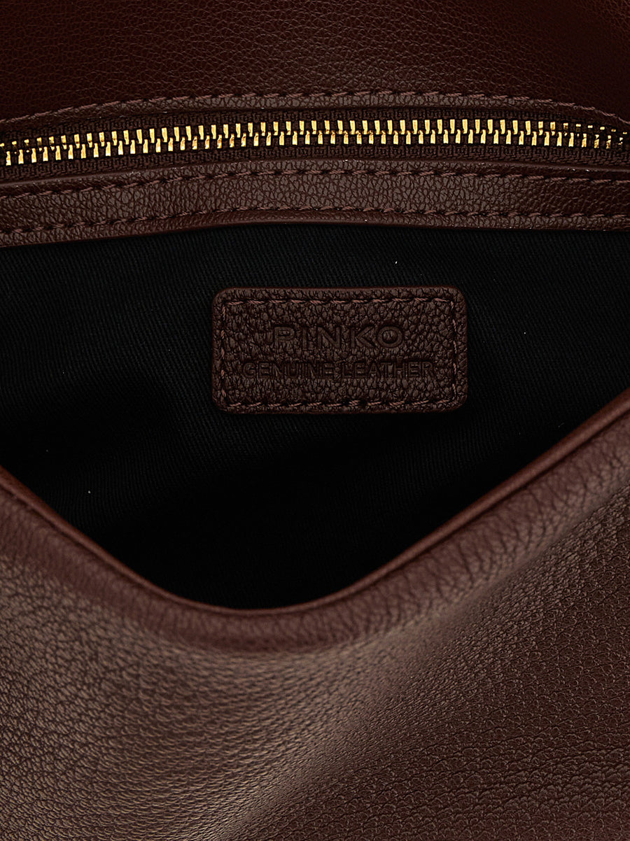 Pinko Love Birds Brown Lambskin Shoulder Bag Antique Gold Buckle